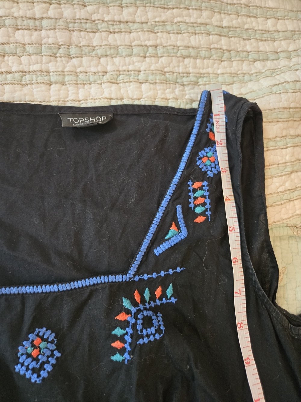 Topshop Black Sleeveless Embroidered Shift Dress with Blue and Orange Accents - Picture 8 of 8